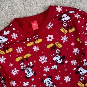 Disney Mickey Mouse Holiday Christmas Red Sweatshirt Kids L (11-13) Festive‎